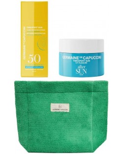 Germaine de Capuccini Set Love Sun - Fluid SPF50 și Loțiune pentru față, 2 х 50 ml + Geantă de toaletă